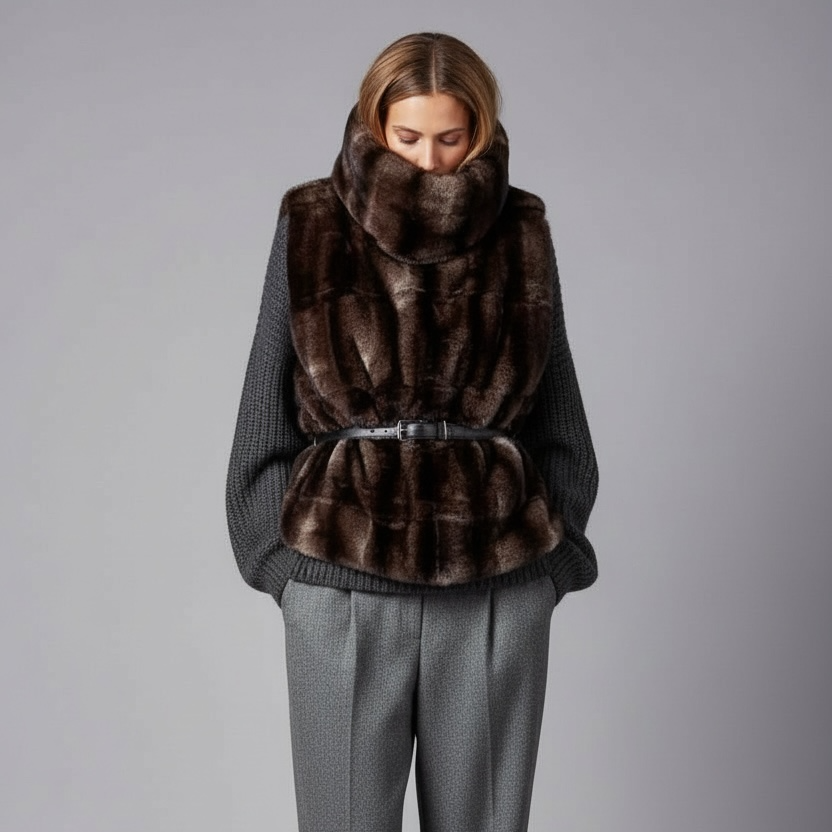 Plastron eco-fourrure vison gris đ«đ·