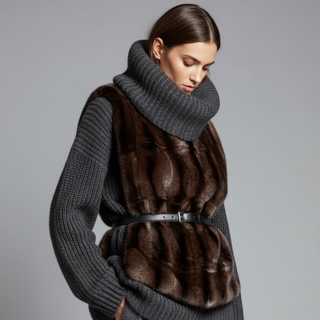 Plastron eco-fourrure vison gris 🇫🇷