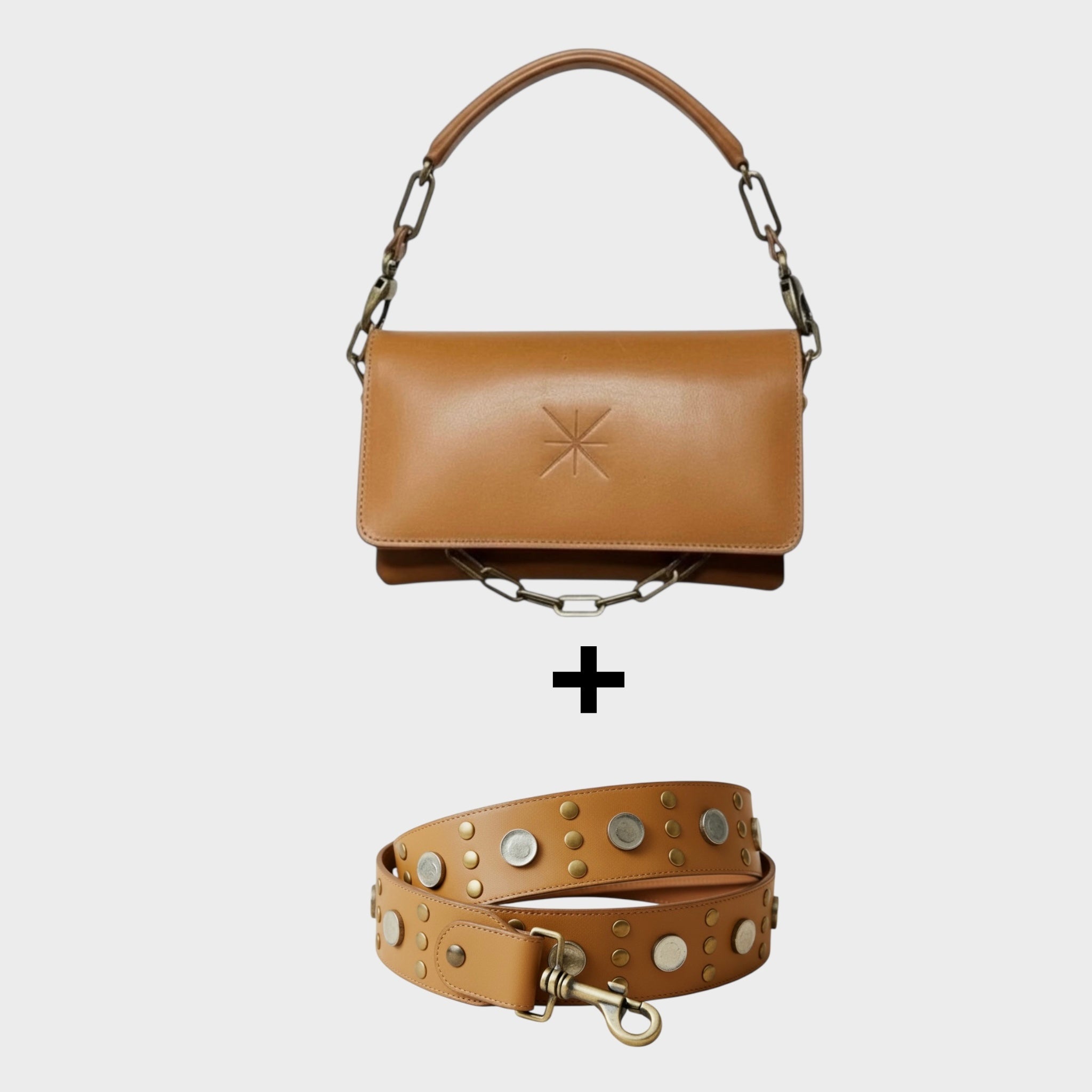 Set Gemma Camel & Bandoulière Cloutée – Pièce Signature