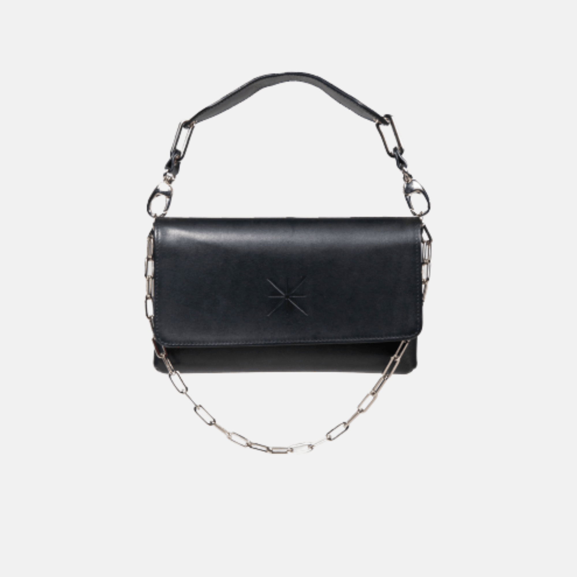 GEMMA BLACK LEATHER BAG - SILVER FINISH