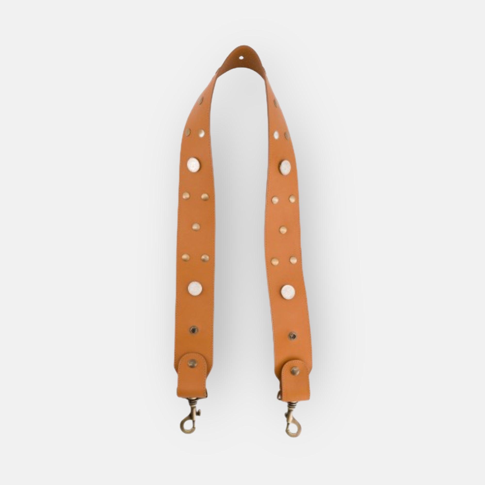 LARGE STUDDED SHOULDER STRAP CAMEL LEATHER 