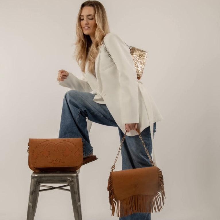 SHORT CHAIN ​​SHOULDER STRAP CAMEL/ANTIC 