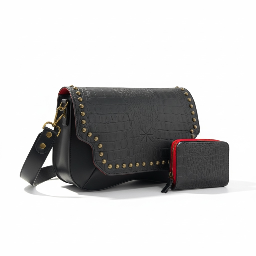 COMPAGNON CROCO CUIR NOIR