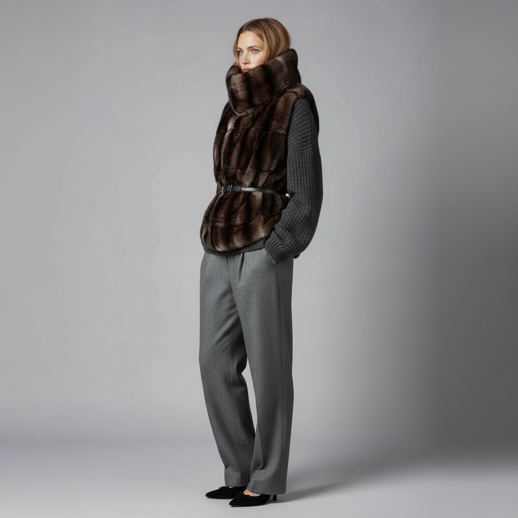 Plastron eco-fourrure vison gris 🇫🇷